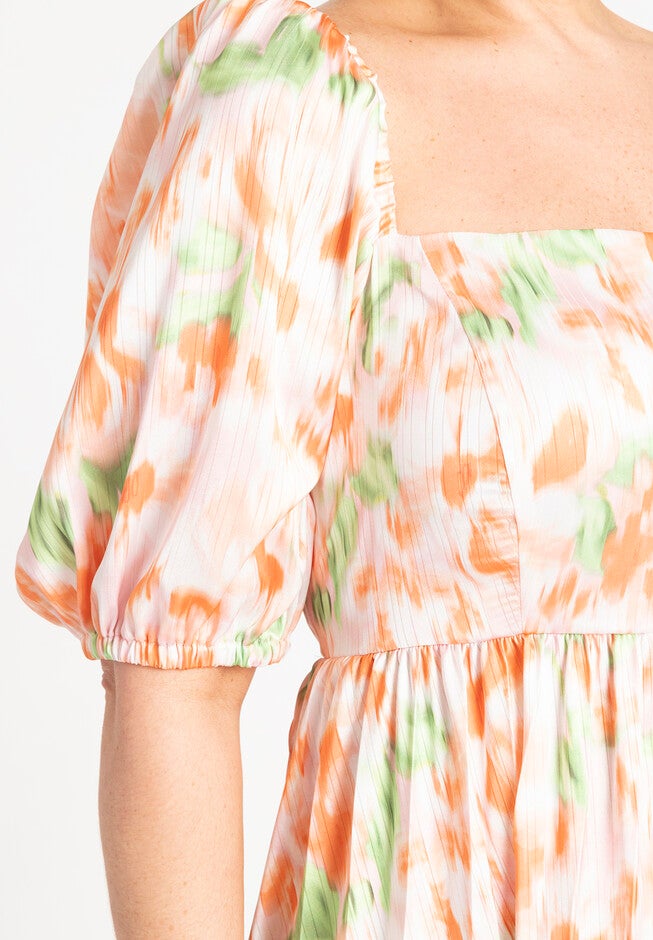 Puff Sleeve Pleated Maxi Dress, PETALS, alternate image number null