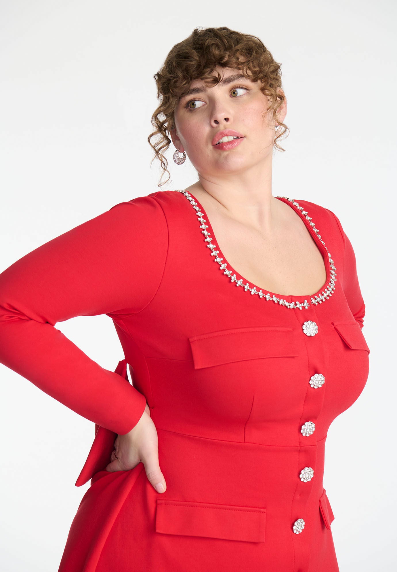 Plus Size Women s Eloquii x Kate Spade New York Dramatic Bow Rhinestone Mini Dress by Eloquii in Vivid Red Size 26