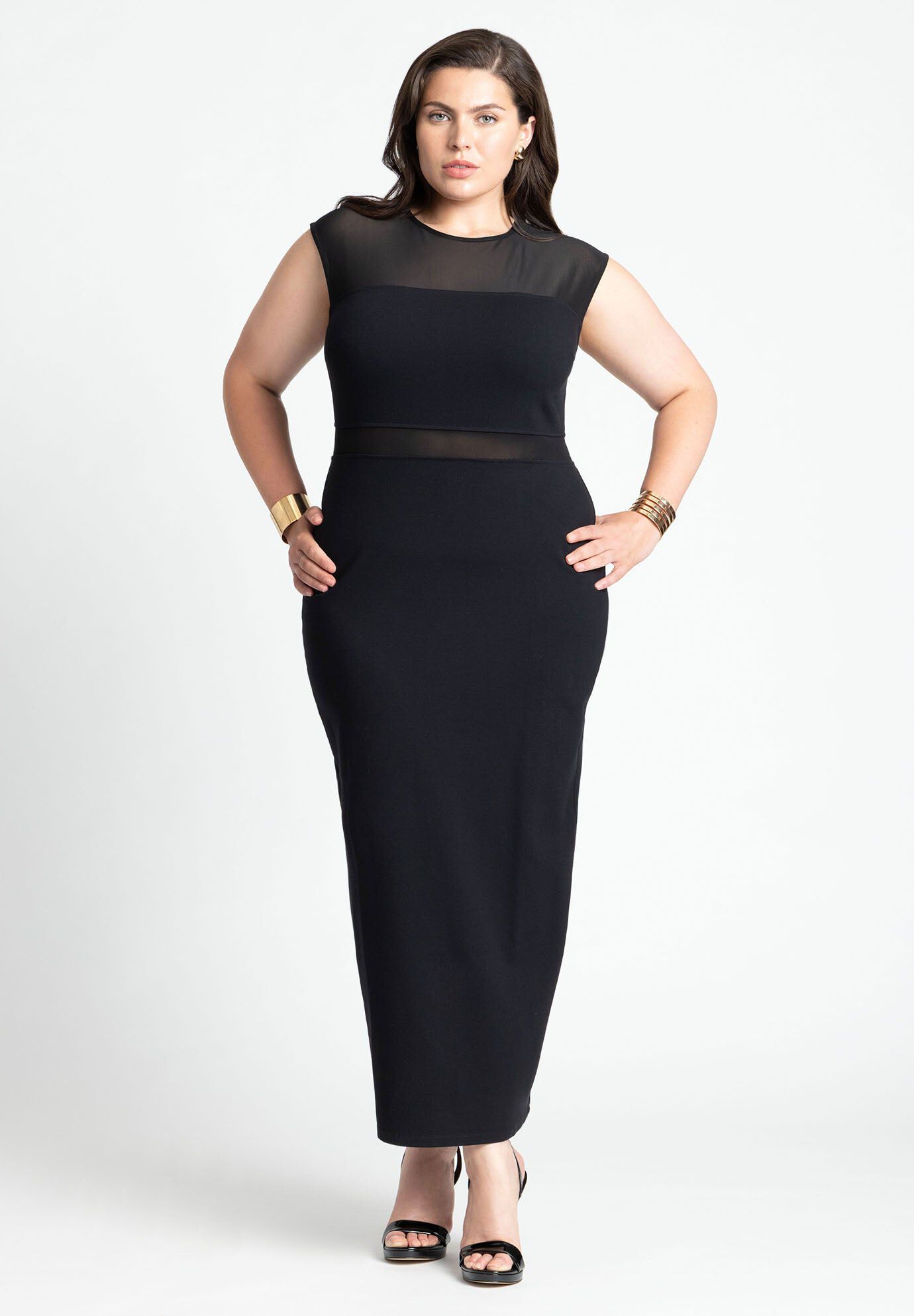 Cap Sleeve Mesh Midi Dress, BLACK ONYX, hi-res image number 0