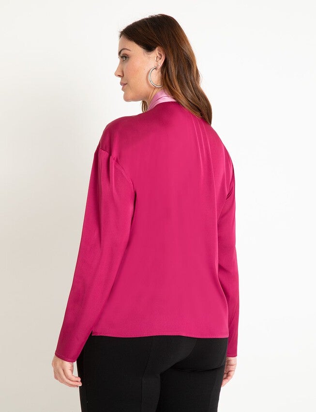 Colorblocked Tie Neck Blouse, GRAPE AND LAVENDER, on-hover image number null