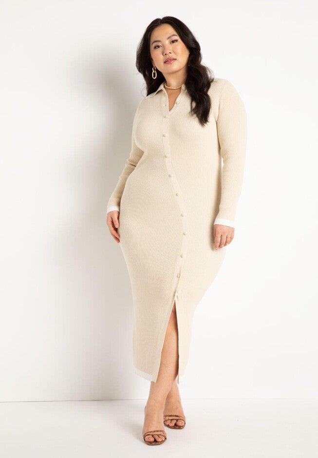 Asymmetrical Placket Cardigan Dress, WHITE SMOKE, hi-res image number null