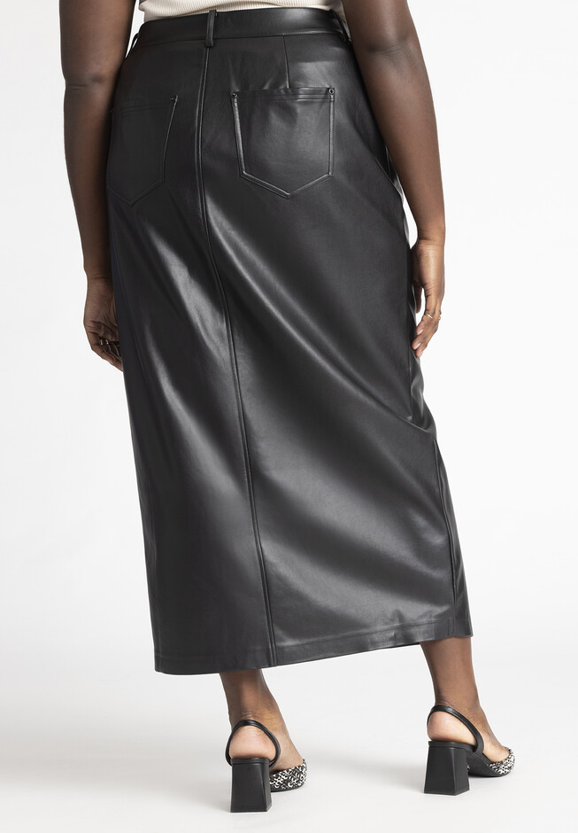 Faux Leather Column Skirt With Slit | Eloquii