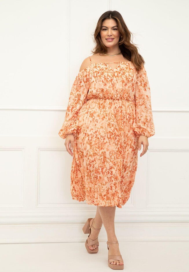 ELOQUII Elements Pleated Off The Shoulder Dress, ANIMAL PAINT PINK, hi-res image number null