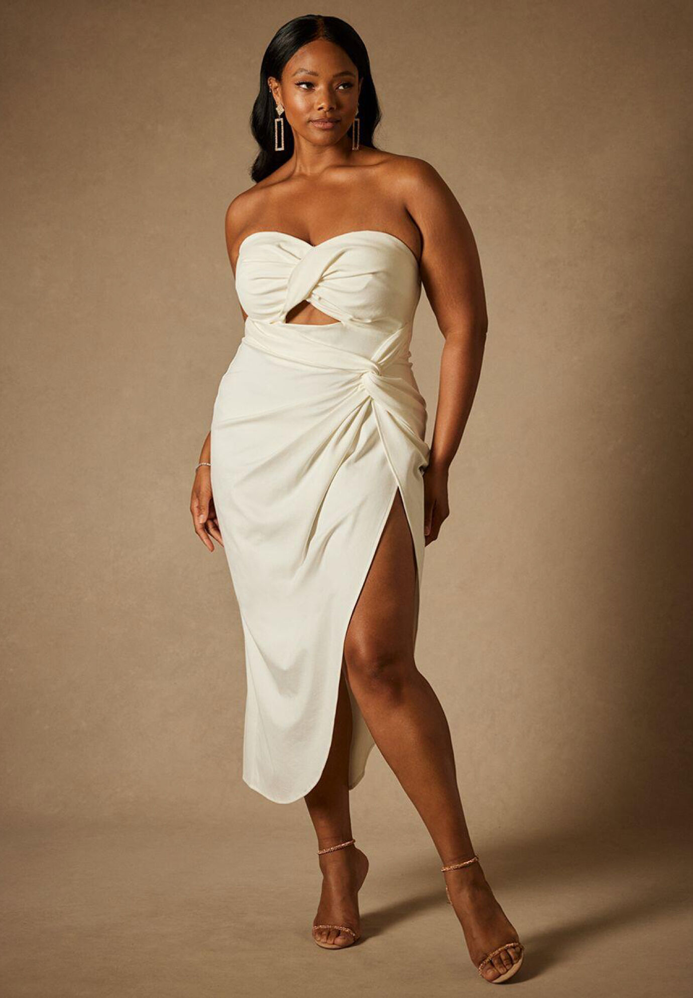 Plus Size Knit Wrap Cutout Bodycon Dress/Wedding Dress