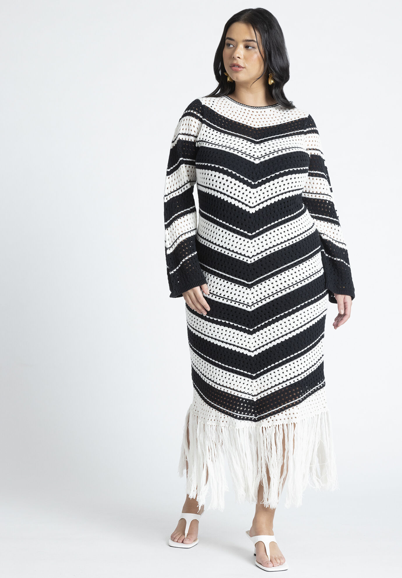 Women Crochet Maxi Dress With Fringe By ( Size 18/20 )