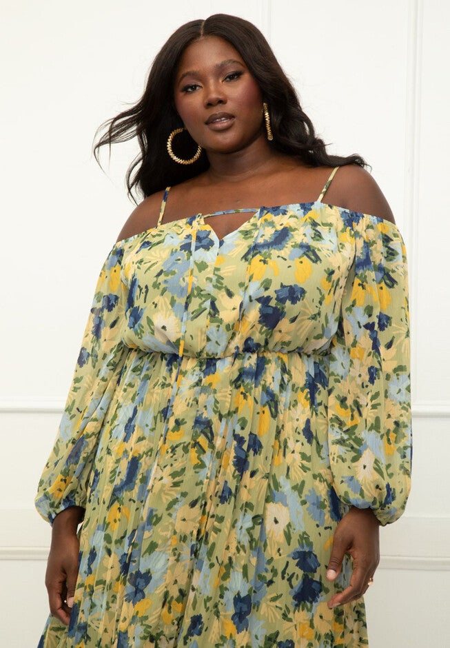 ELOQUII Elements Pleated Off The Shoulder Dress, , alternate image number null