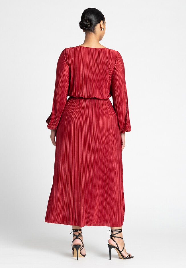 Plisse Open Sleeve Dress, BIKING RED, on-hover image number null