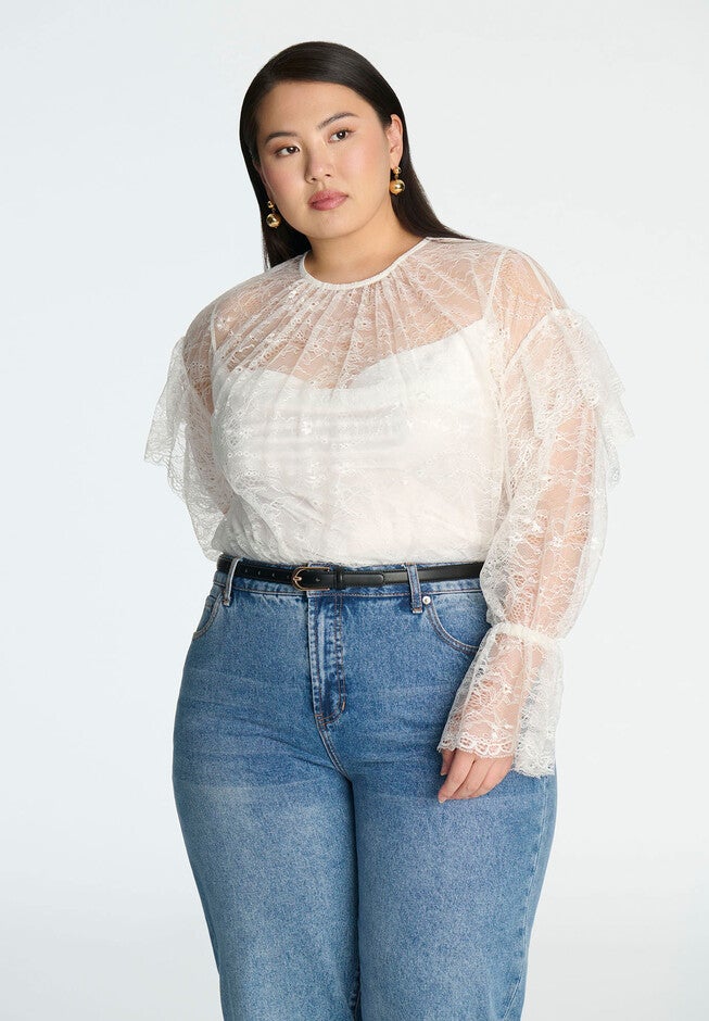 Lace Flared Sleeve Blouse, ECRU, hi-res image number null