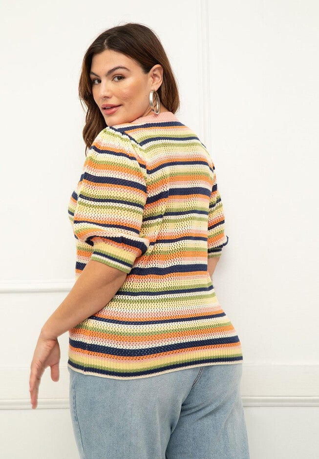ELOQUII Elements Puff Sleeve Stripe Sweater, , alternate image number null