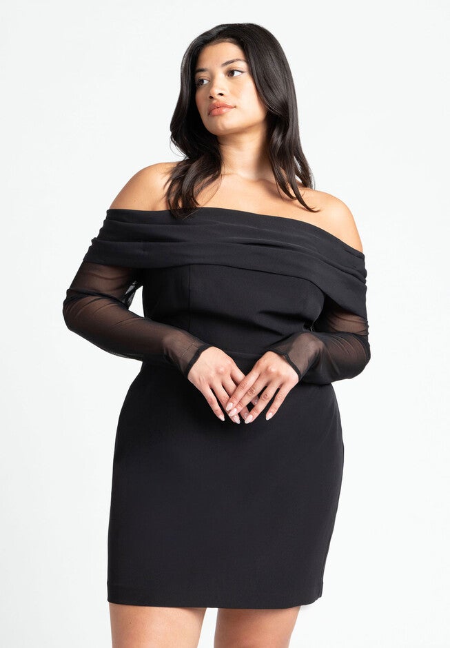 Pleated Off The Shoulder Mini Dress, BLACK ONYX, alternate image number null