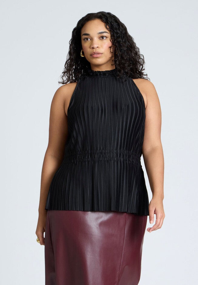 Sleeveless Plisse Top, BLACK ONYX, hi-res image number null