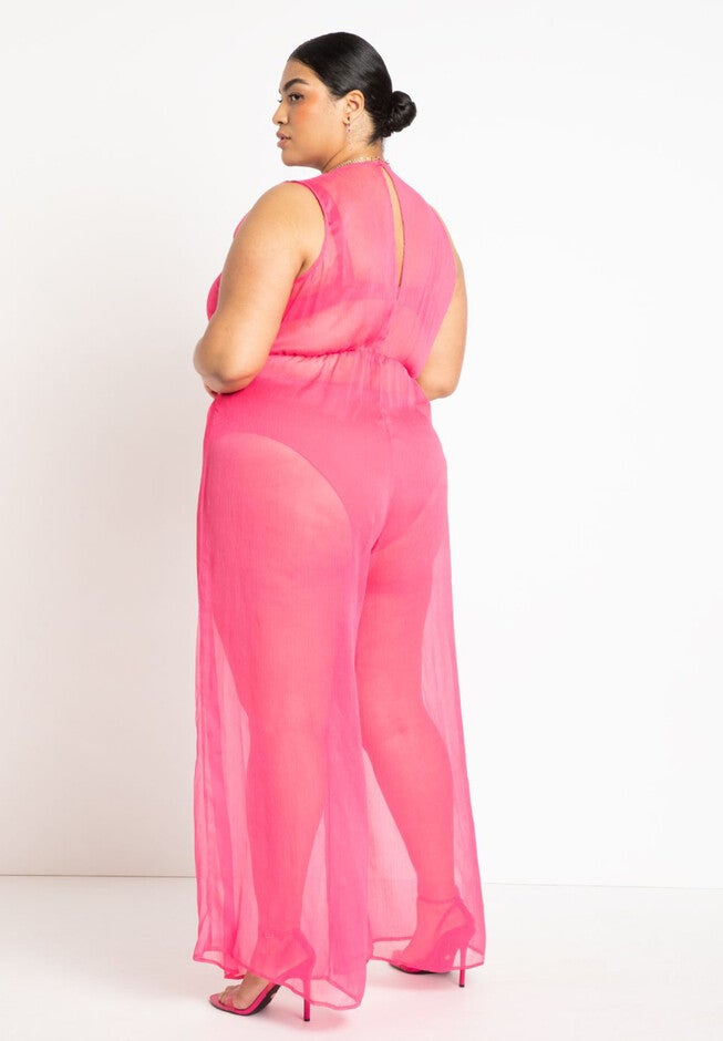 Gabi Fresh Swim x ELOQUII Plunge Neck Tie Front Coverup Jumpsuit, , alternate image number null