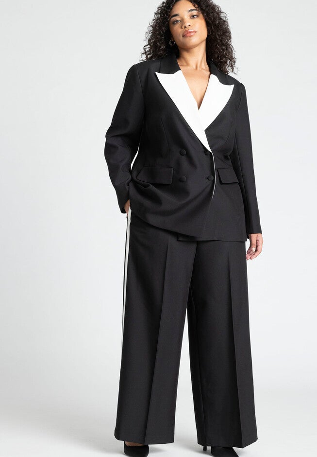 Cinched Blazer With Contrast Lapel, , on-hover image number null