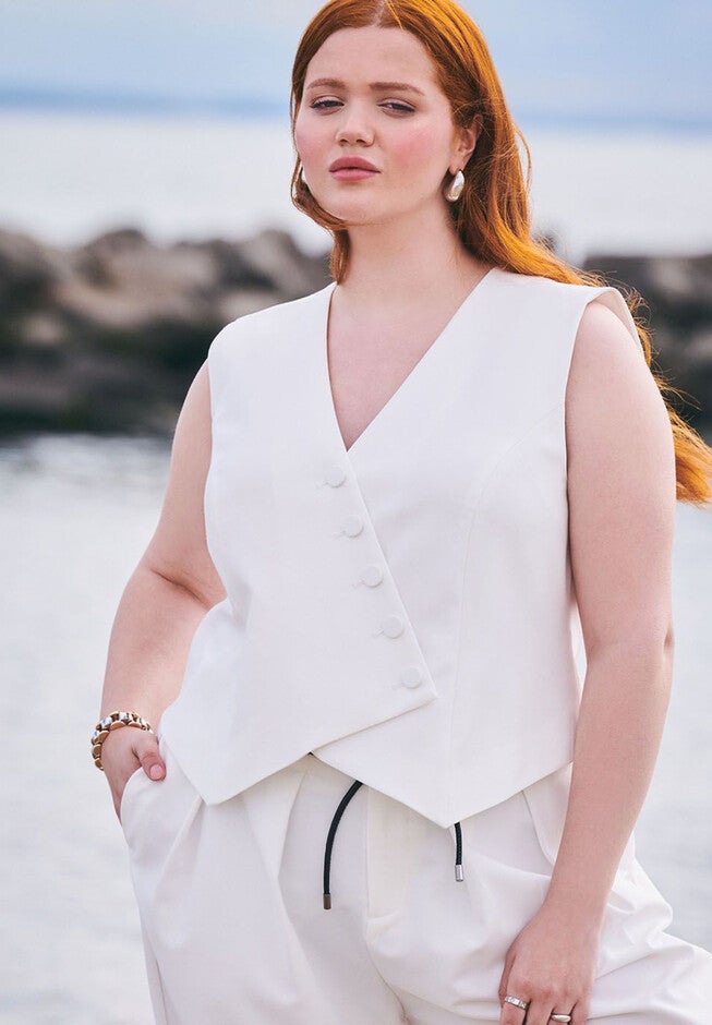 Asymmetric Overlap Detail Vest, SNOW WHITE, hi-res image number null
