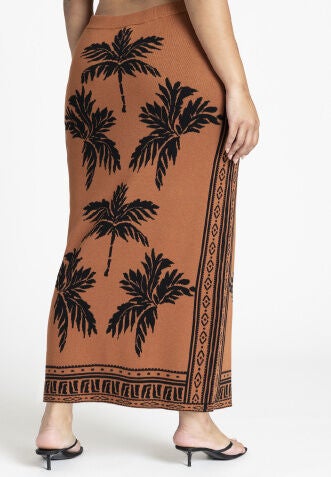 Eloquii Women s Plus Size Intarsia Column Skirt 30 32 Palm Print