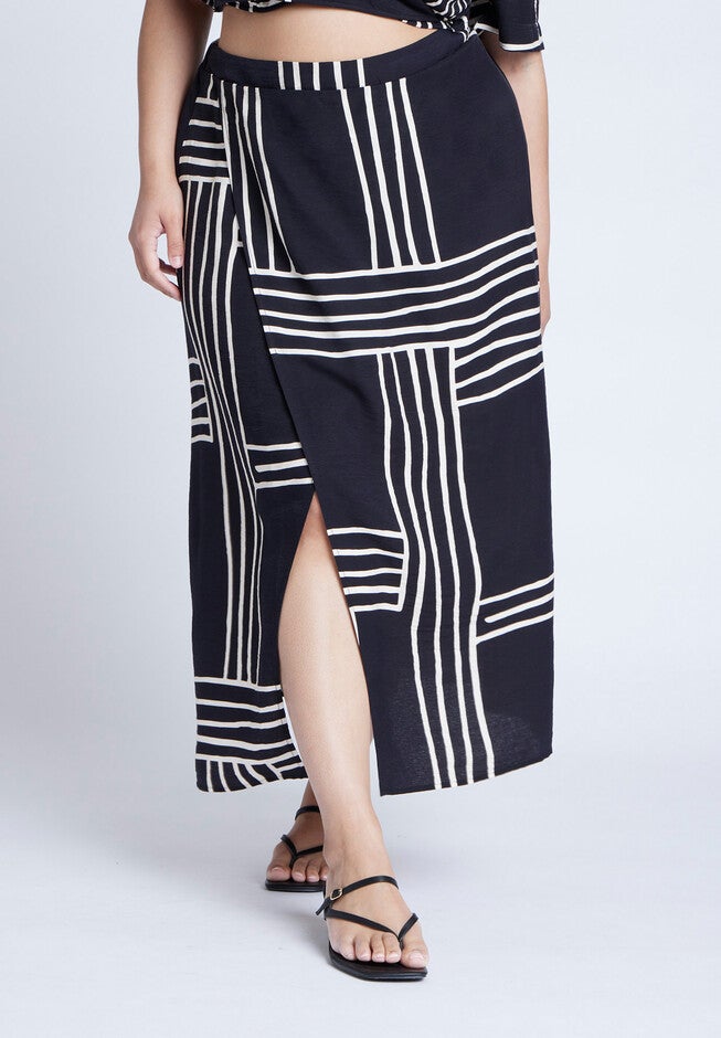 Wrapover Printed Skirt, STRIPE REMIX, alternate image number null