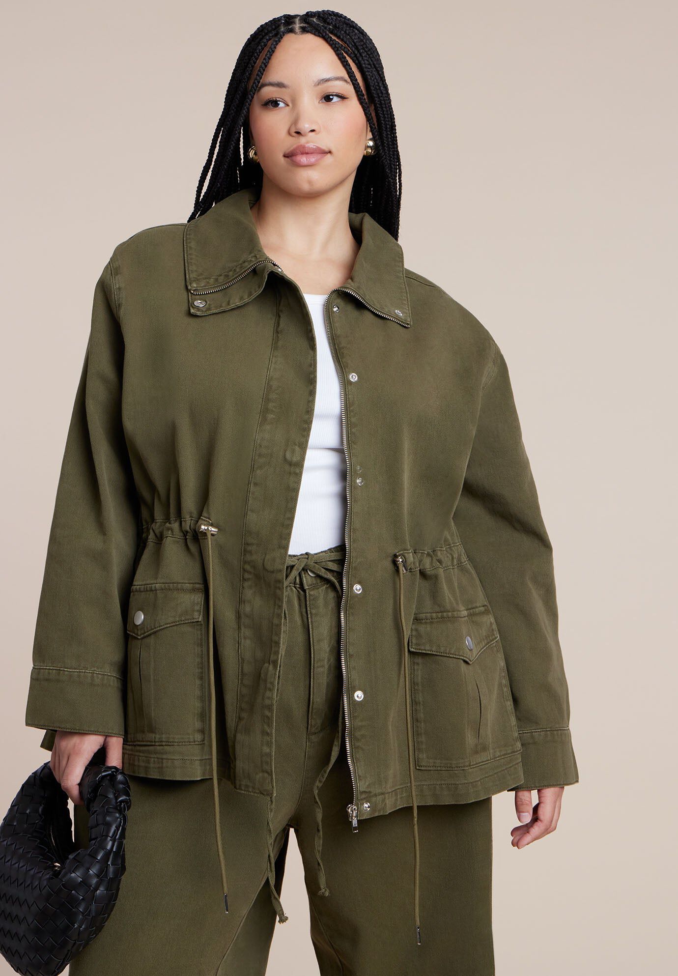 Drawstring Waist Cargo Jacket