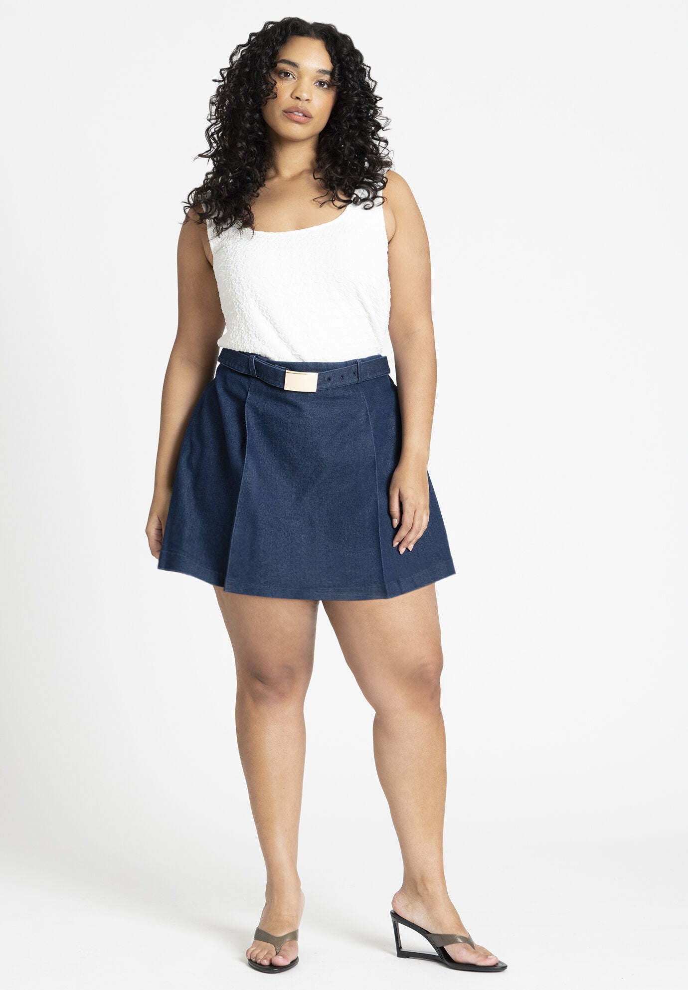 Denim Mini Skort with Pleat Front, 4484306 | Eloquii
