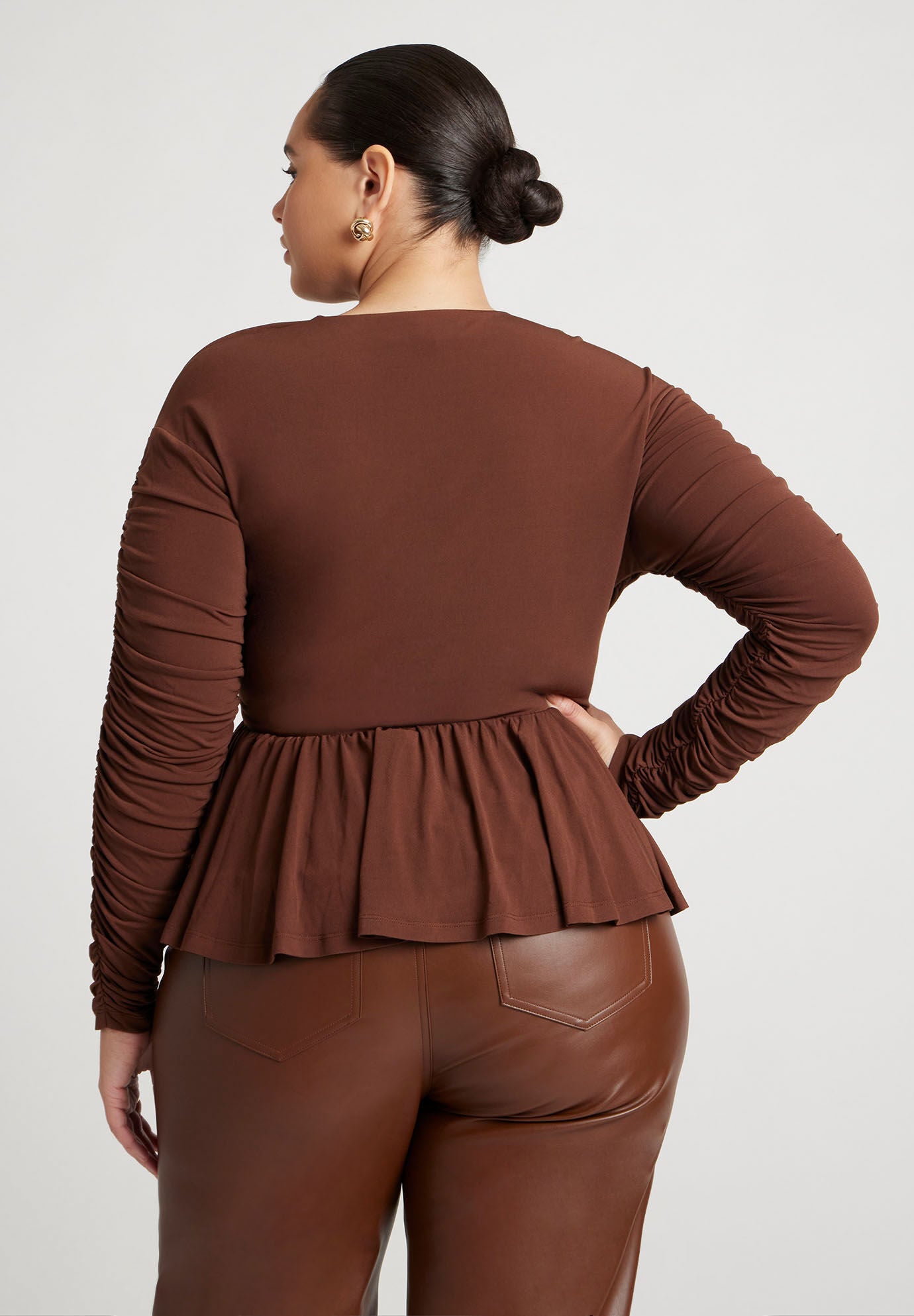 Off Shoulder Lace Up Shirred Back Peplum Top