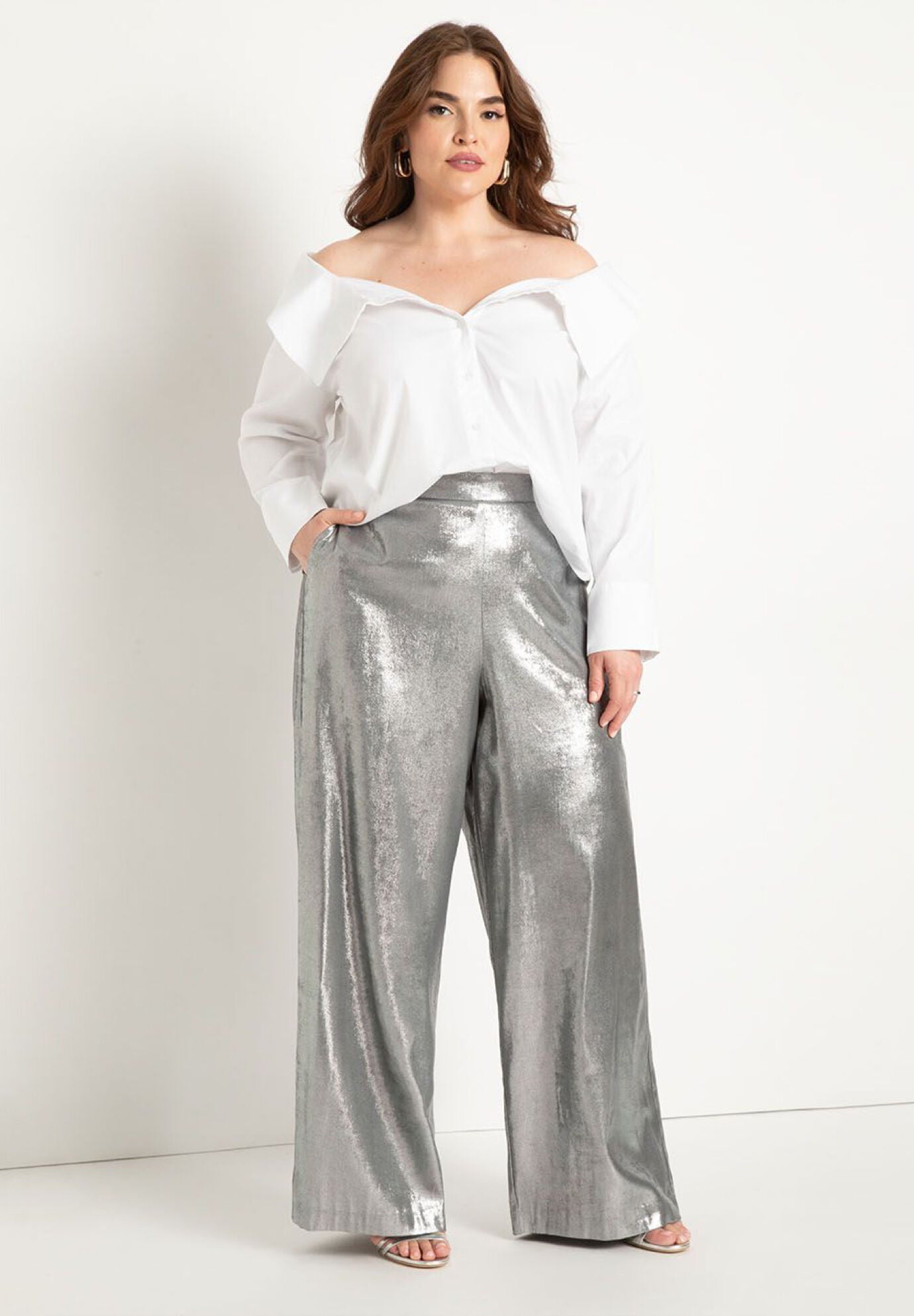 Plus size metallic pants sale