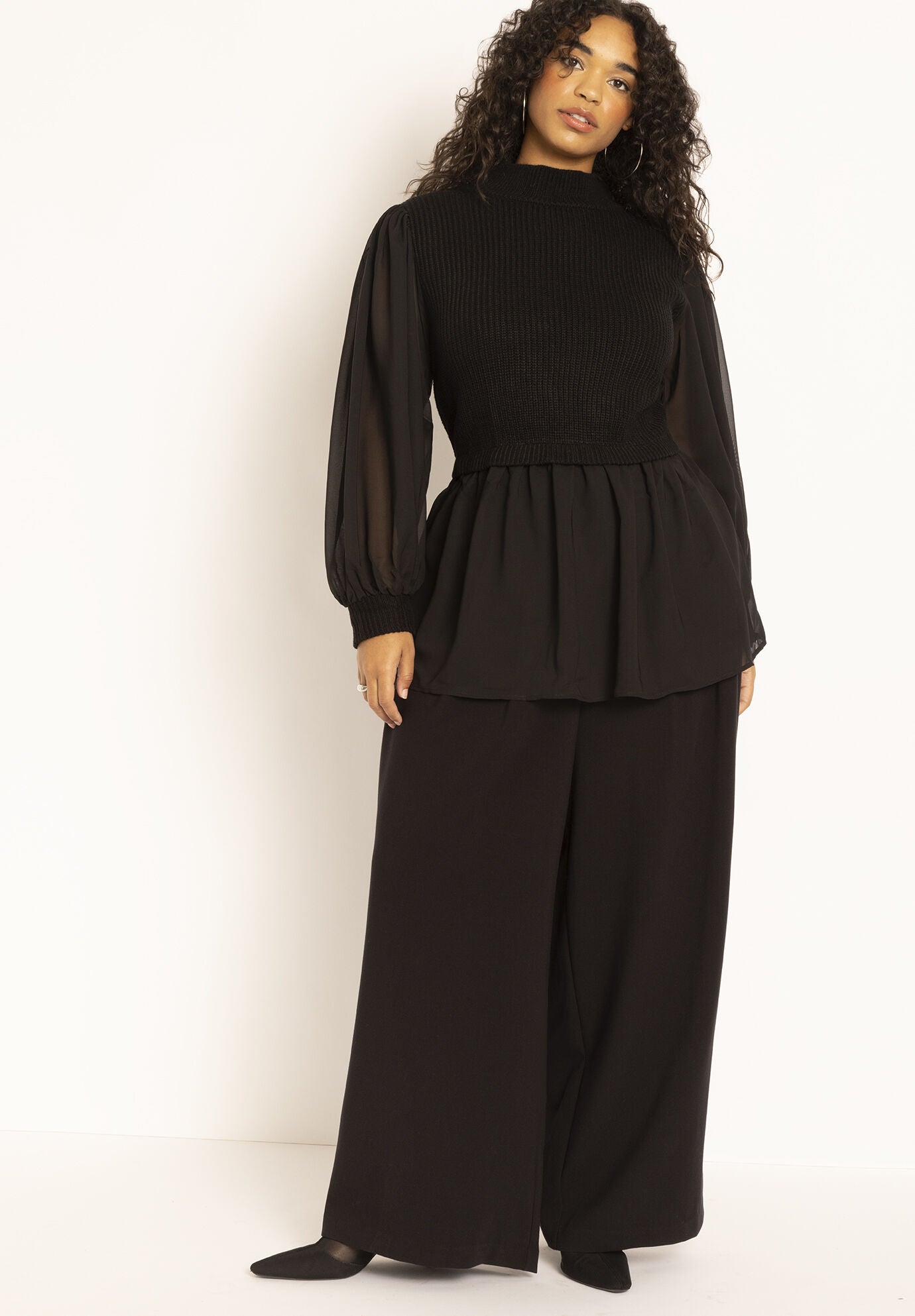 Eloquii Women s Plus Size Twofer Sweater with Chiffon 14 16 Black Onyx