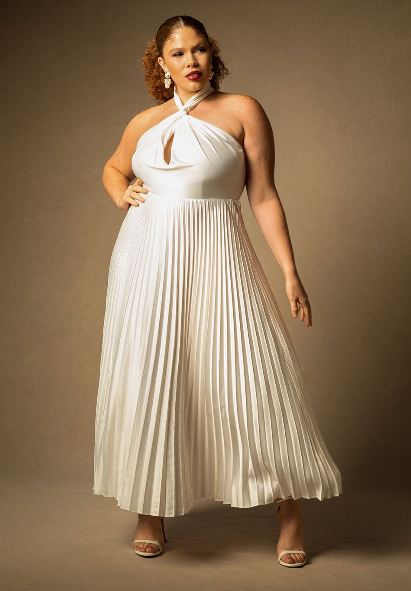 Plus Size Satin Back Zipper Draped Pleated Wedding Dress/Maxi Dress