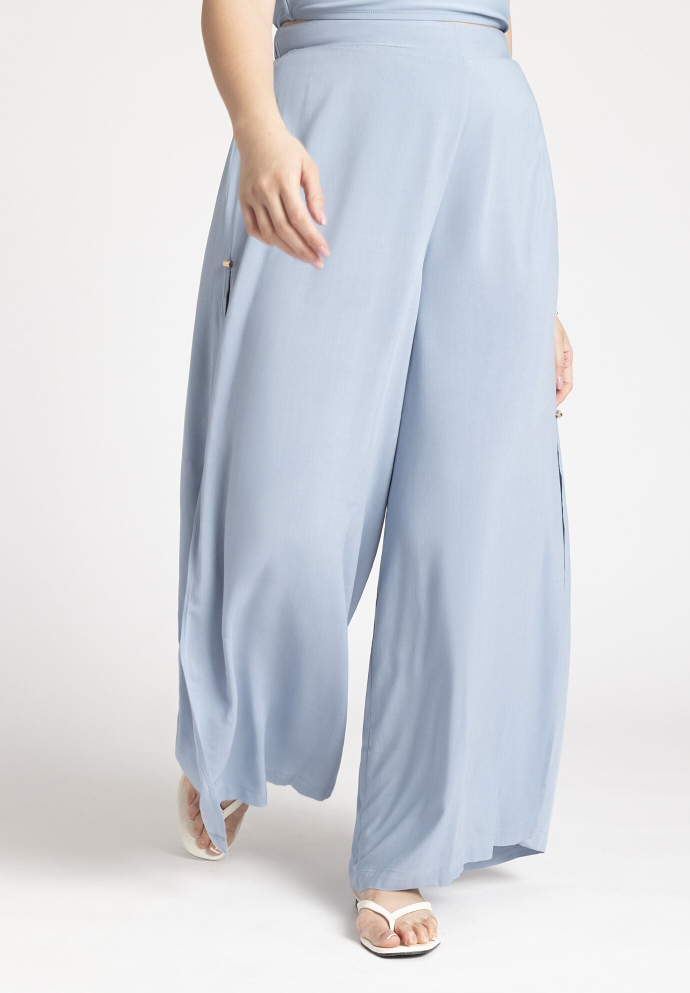 Bead Detail Wide Leg Cover Up Pants, 4485387 | Eloquii