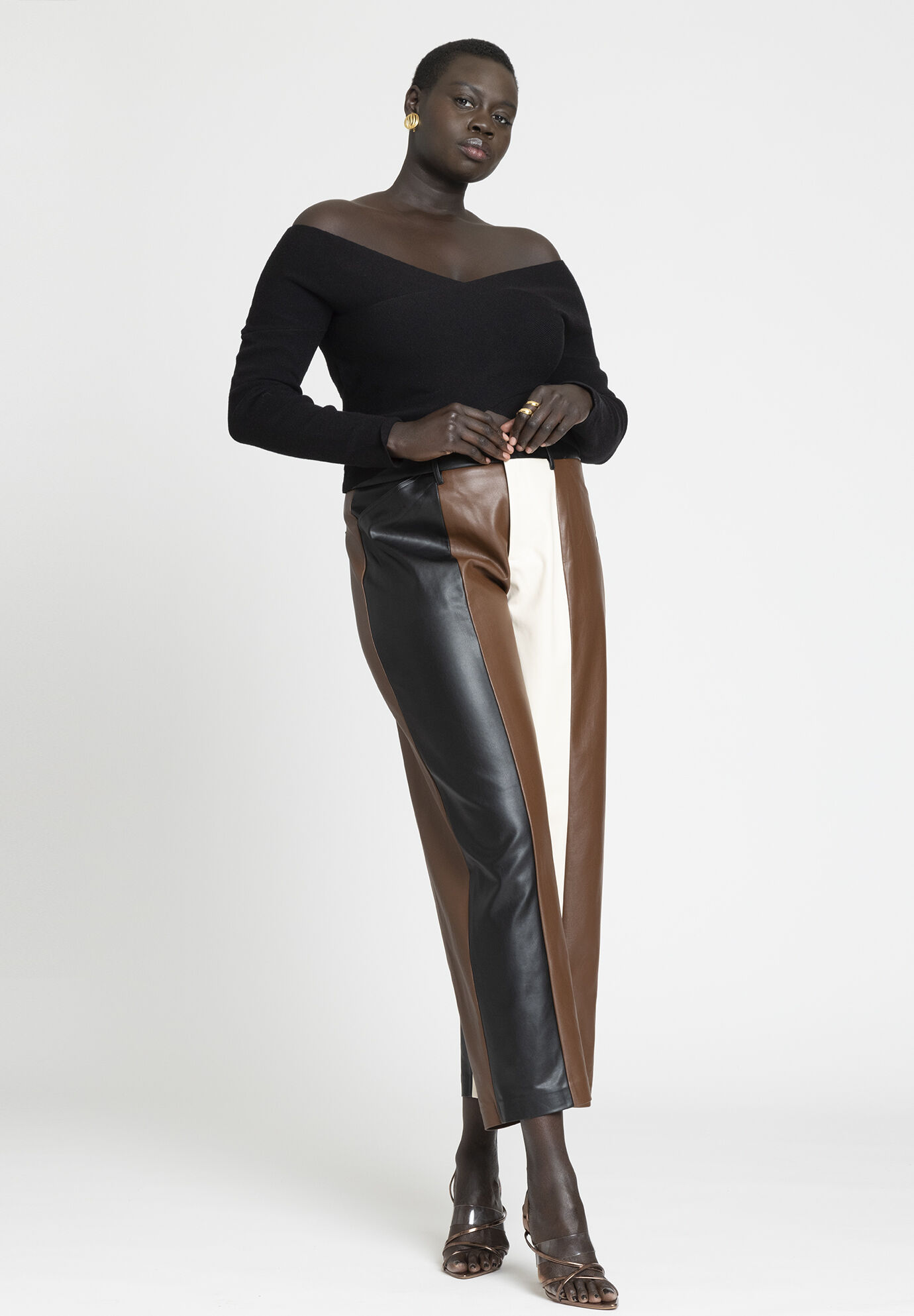 Women Colorblocked Faux Leather Pant By ( Size 20 )