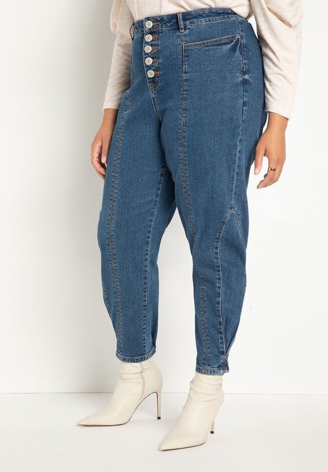 Button Front Barrel Leg Jean, , on-hover image number null