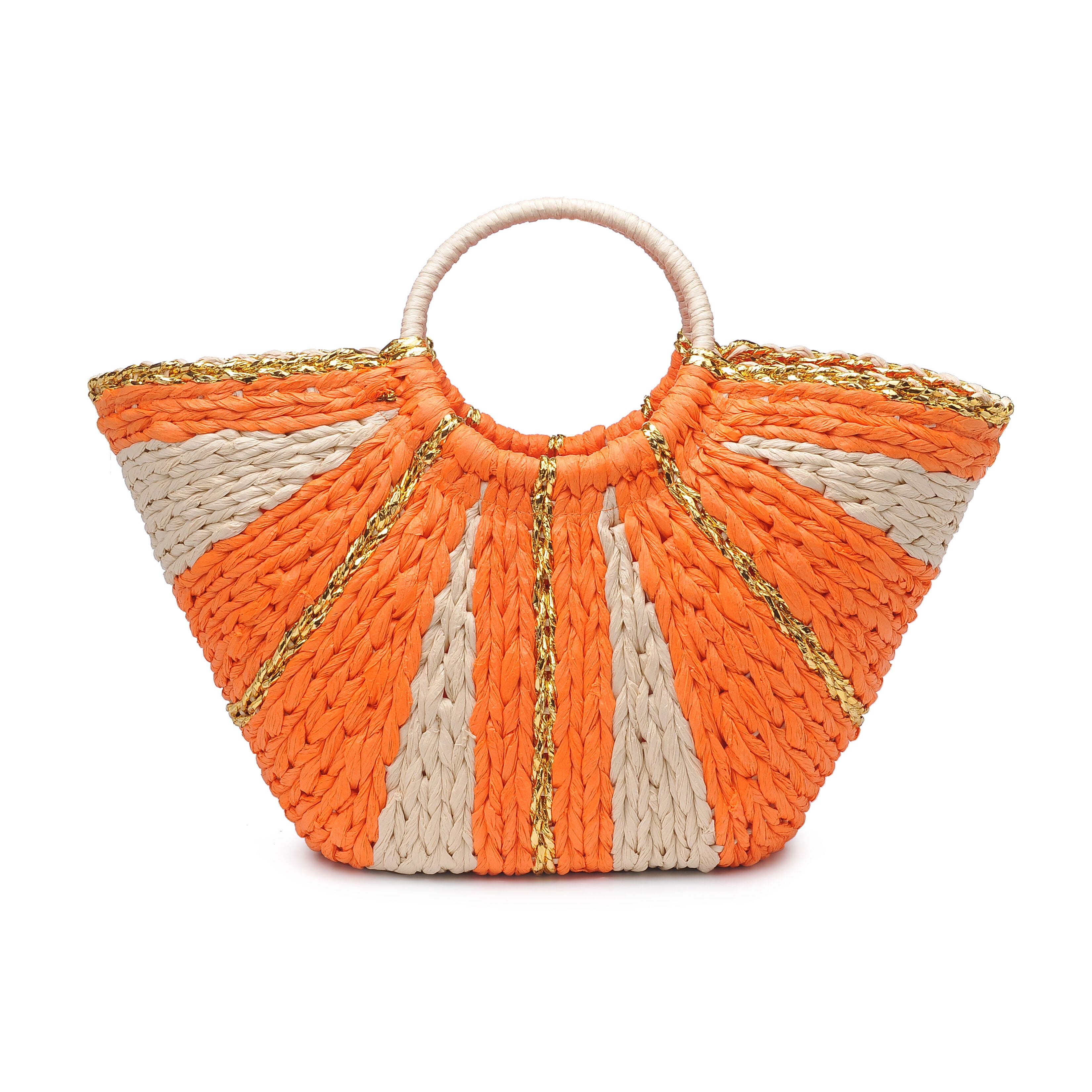 Carmen Round Handle Straw Tote, ORANGE MULTI, hi-res image number 0