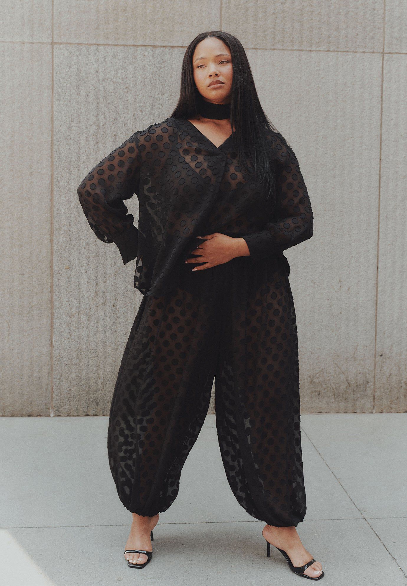 Sheer Polka Dot Balloon Pant
