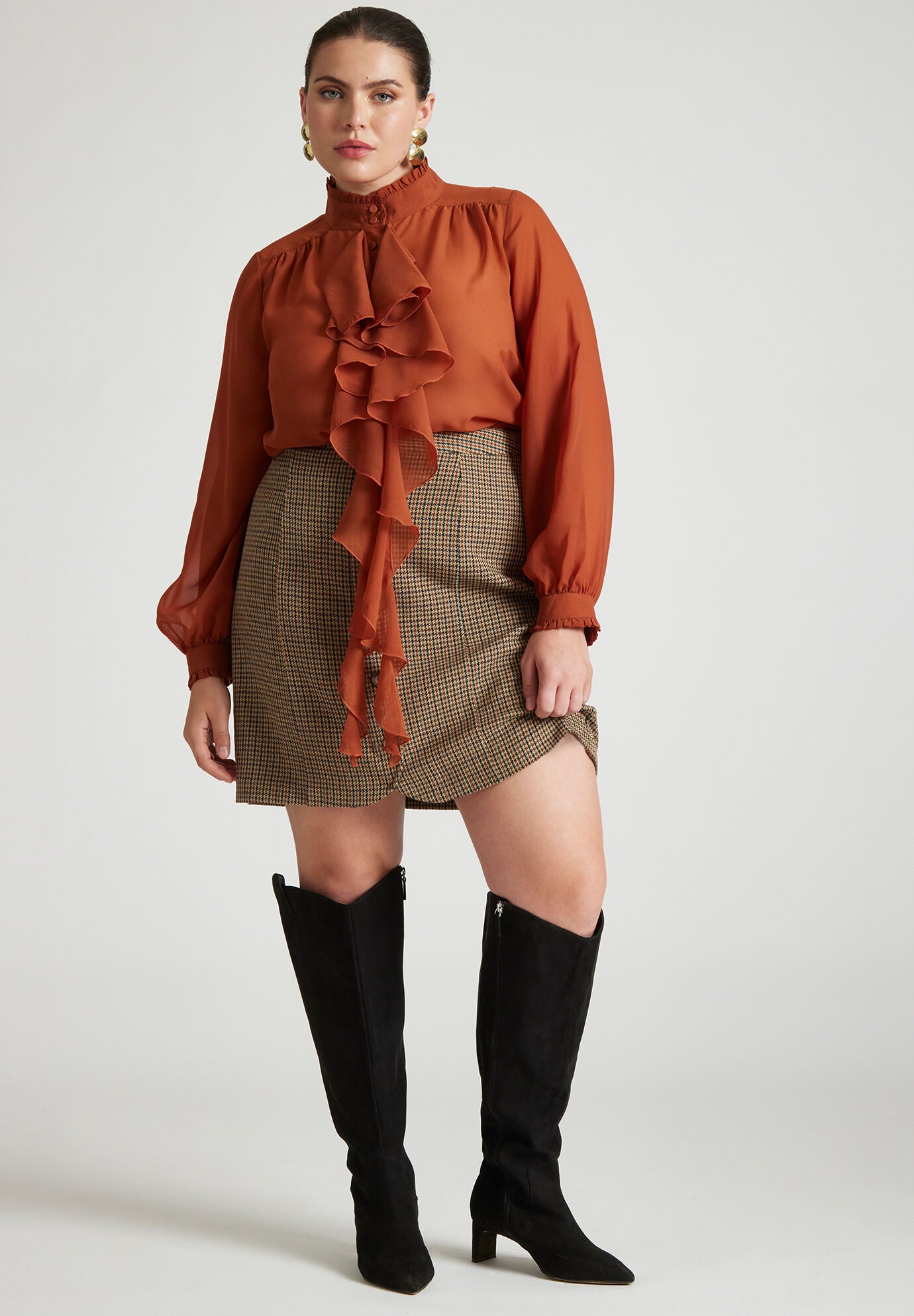 Button front mini skirt brown shop