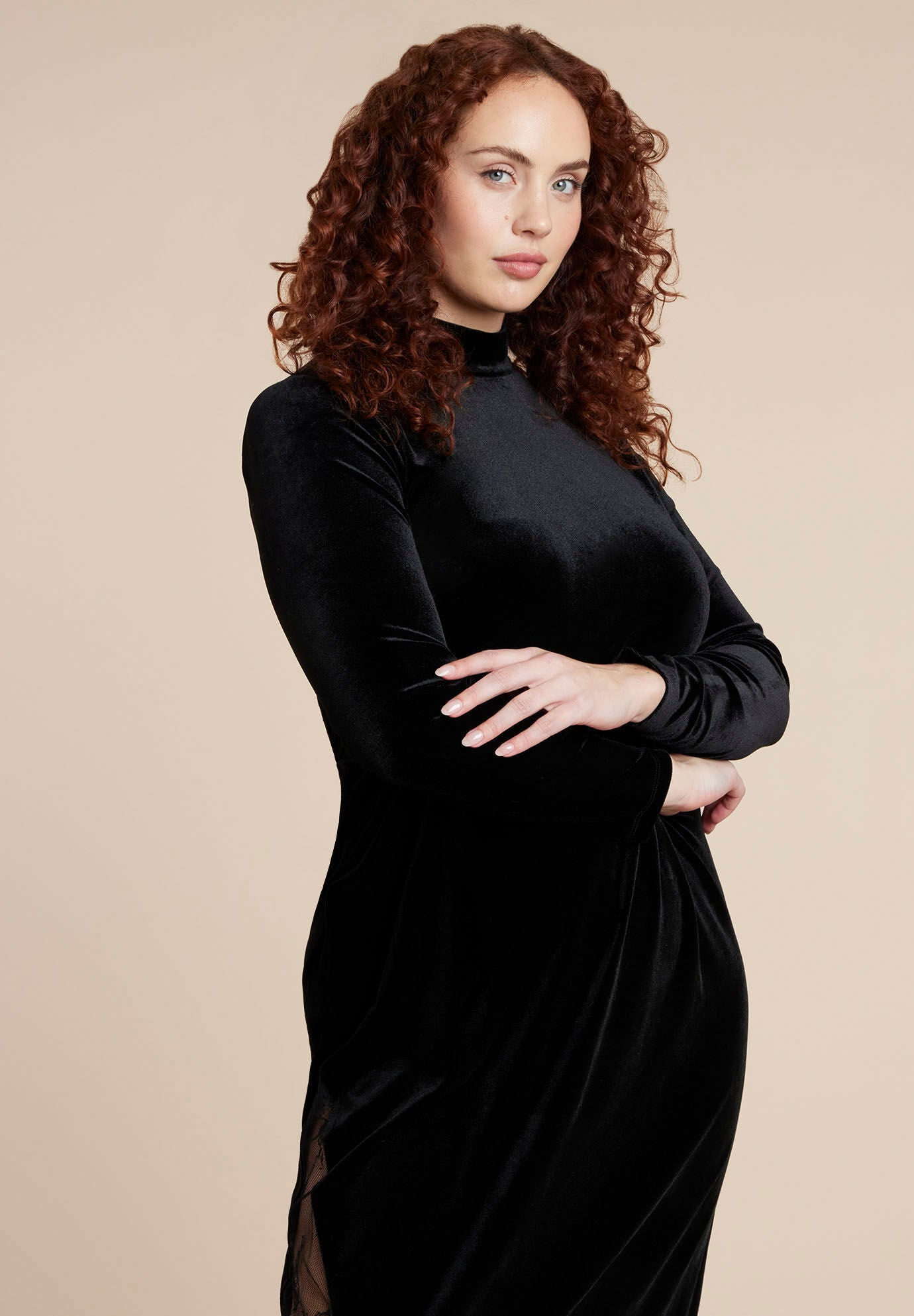 Velvet And Lace Maxi Dress, BLACK ONYX, alternate image number 3