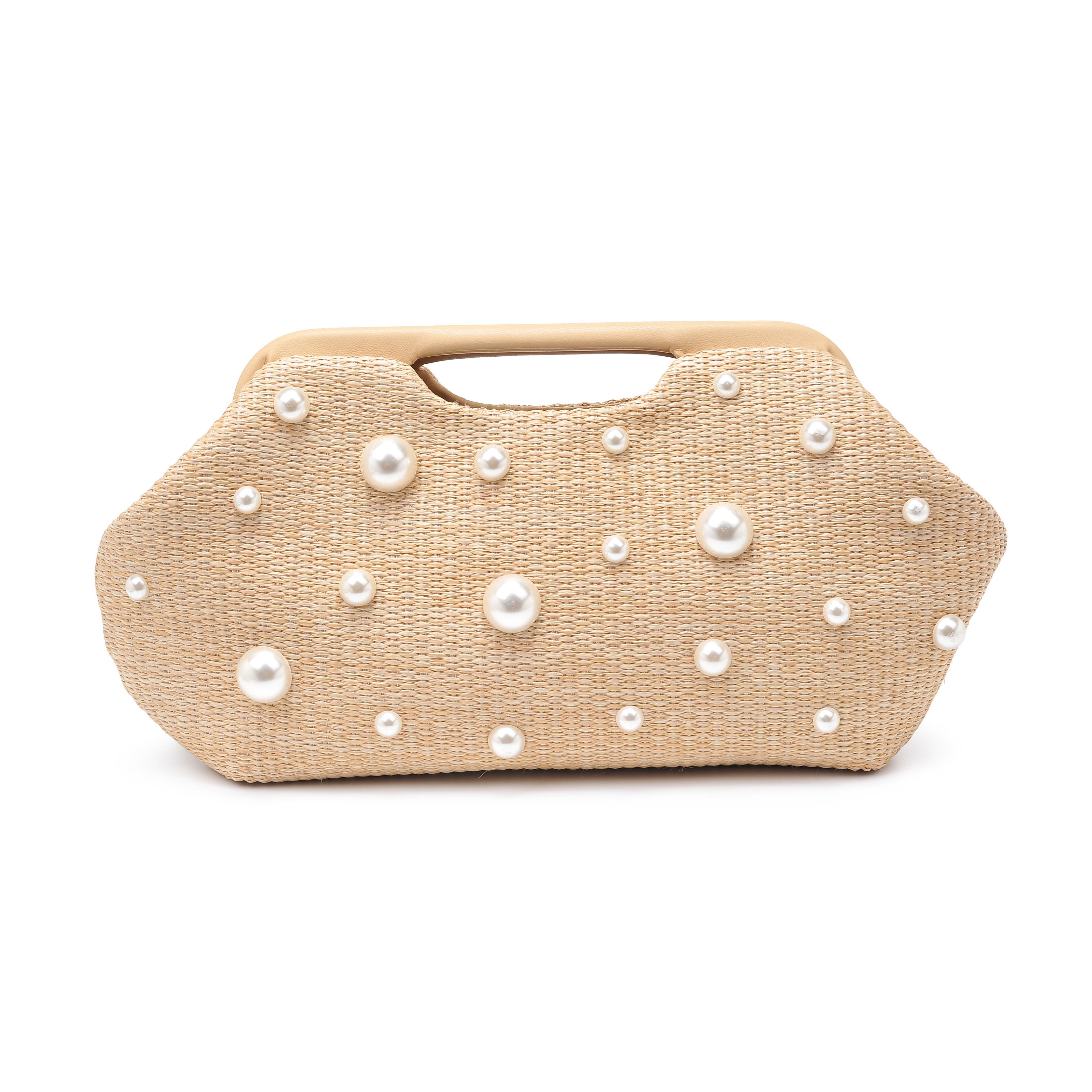 Mallory Narrow Straw Studded Evening Bag, NATURAL, hi-res image number 0
