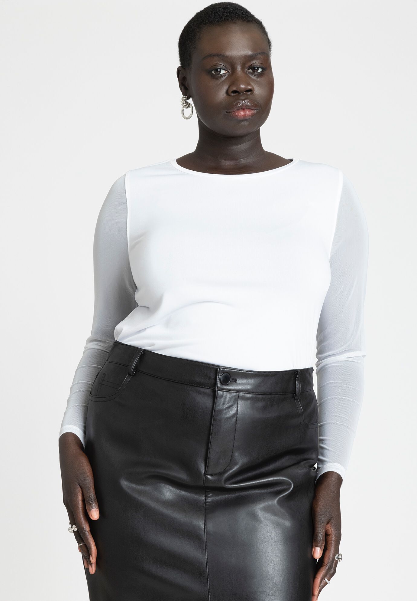 Éaphi sheer sleeve T-shirt／ivory Ivory Sexy Long Sleeve Sheer Tops for Women S Ivory at