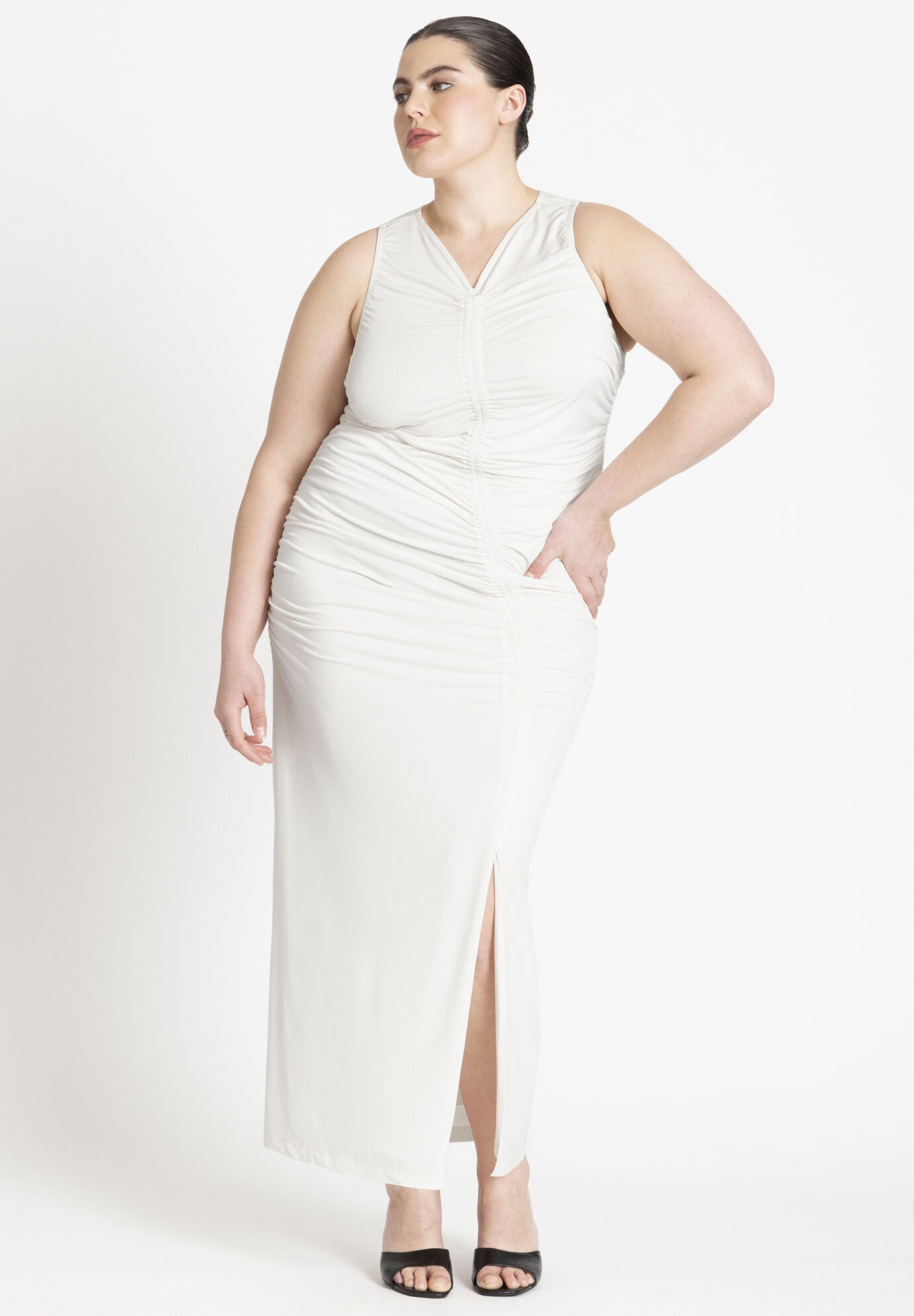 Plus Size Ruched Slit Bodycon Dress/Maxi Dress