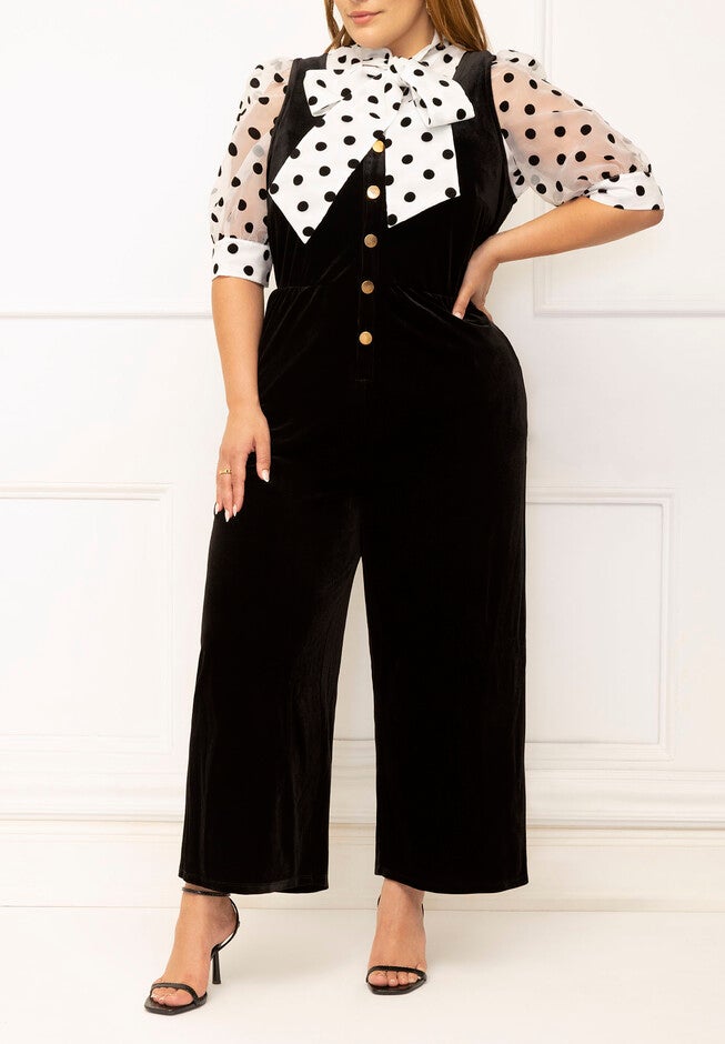 ELOQUII Elements Velvet Cropped Jumpsuit, , on-hover image number null