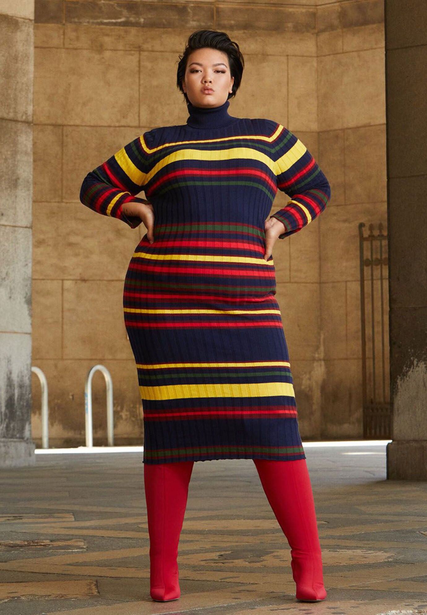 Striped Sweater Dress Turtleneck Midi 4472967 Eloquii