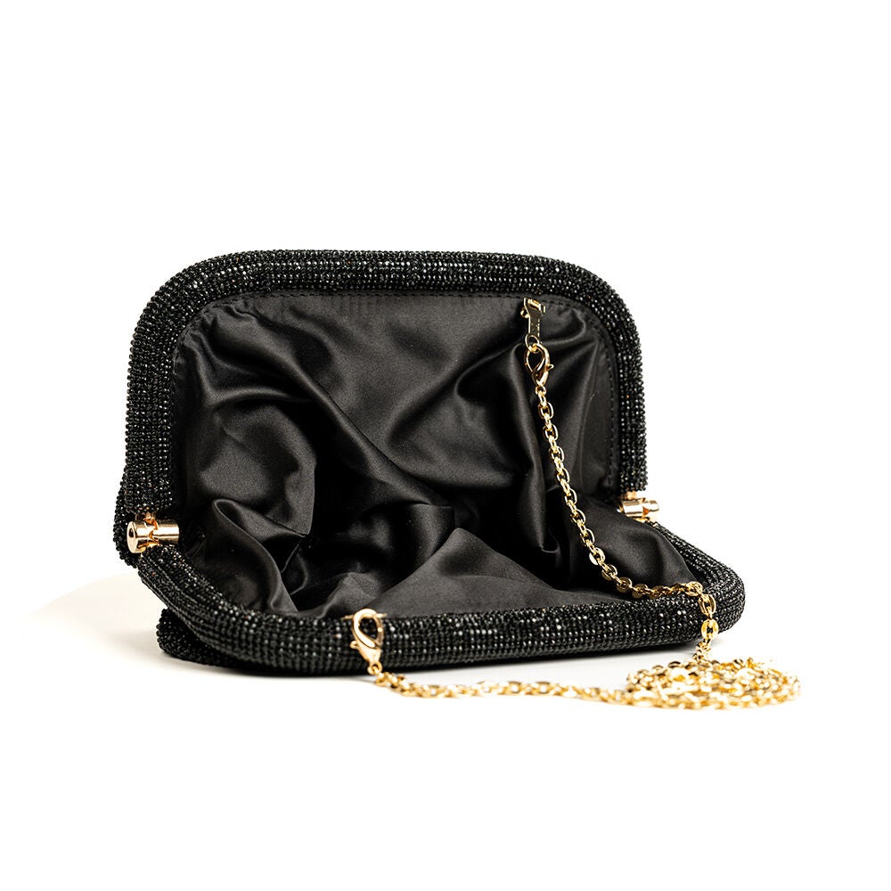 Crystal Embellished Bag With Detachable Chain - Black, BLACK, alternate image number 3