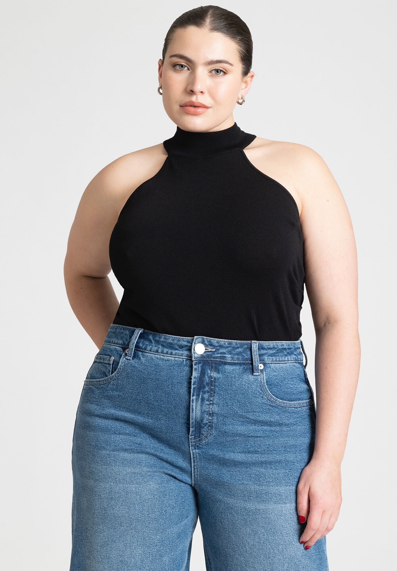 Previous Engagement Halter Neck Sweater Tank in Black