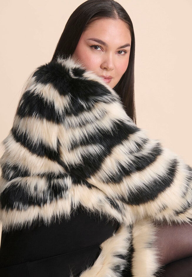 Faux Fur Crop Coat, BLACK AND WHITE, alternate image number 2
