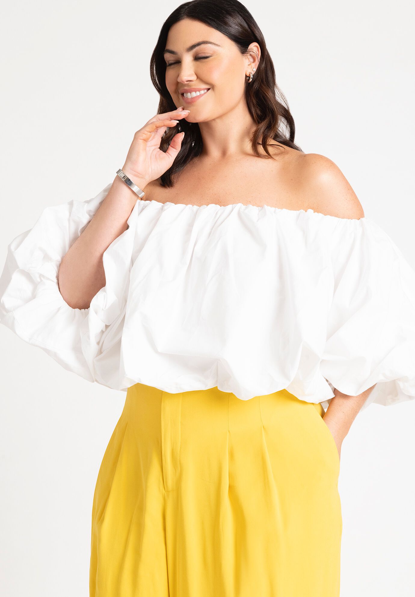 Bubble Top with Exaggerated Puff Sleeves, Powder White