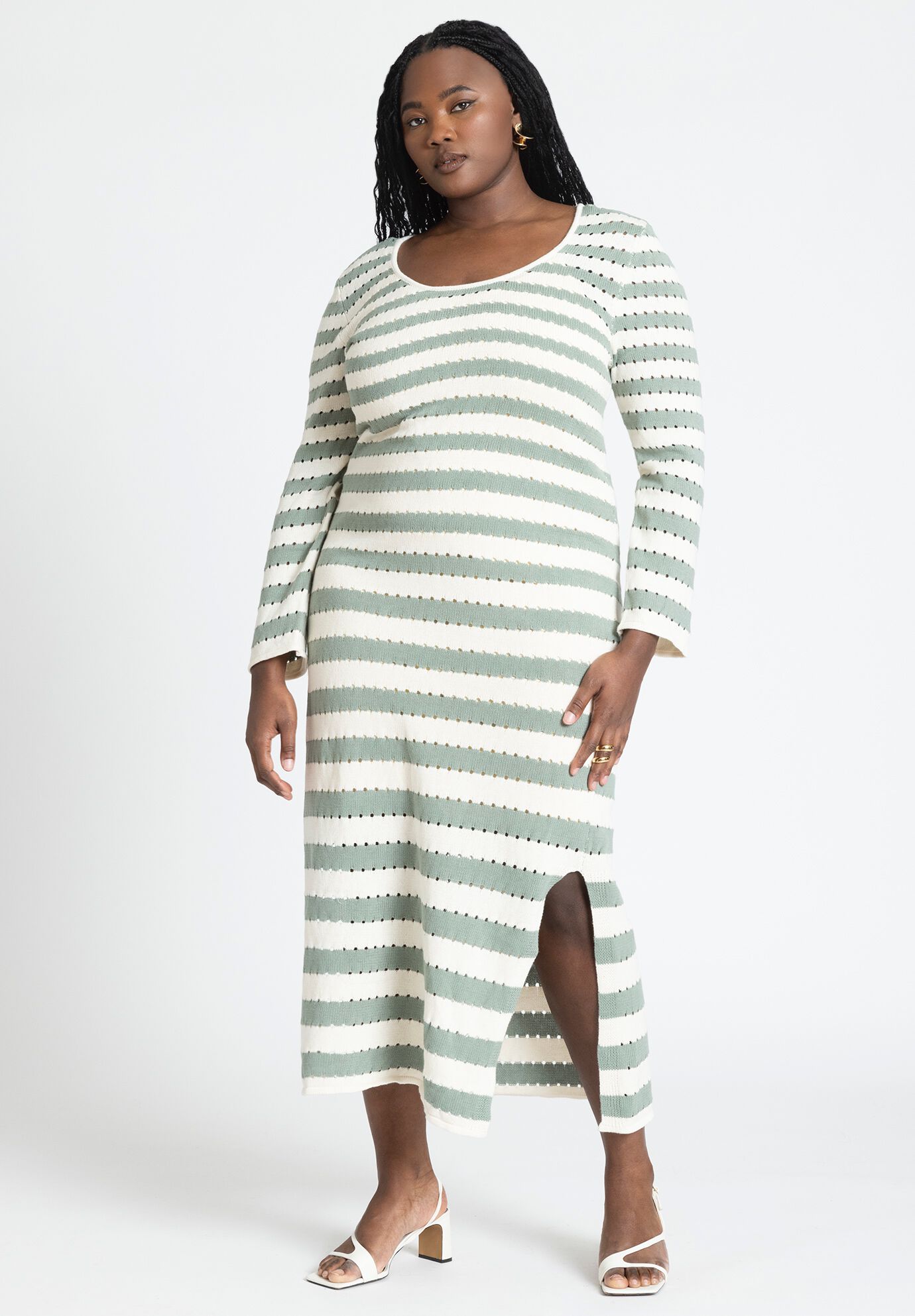 Plus Size Scoop Neck Spaghetti Strap Sweater Striped Print Bodycon Dress