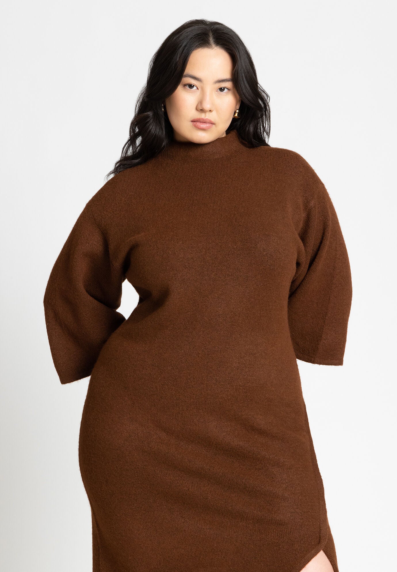 Funnel Neck Wide Sleeve Midi Dress | Eloquii