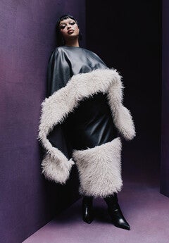 Faux Leather Skirt With Faux Fur Trim