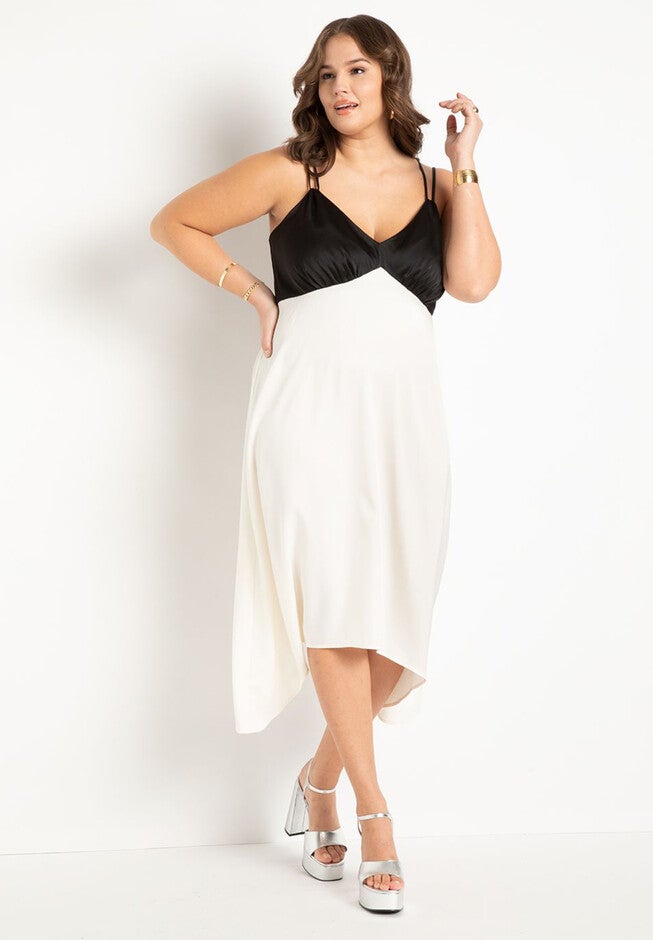 Colorblocked Slip Dress, BLACK + CREAM, hi-res image number null