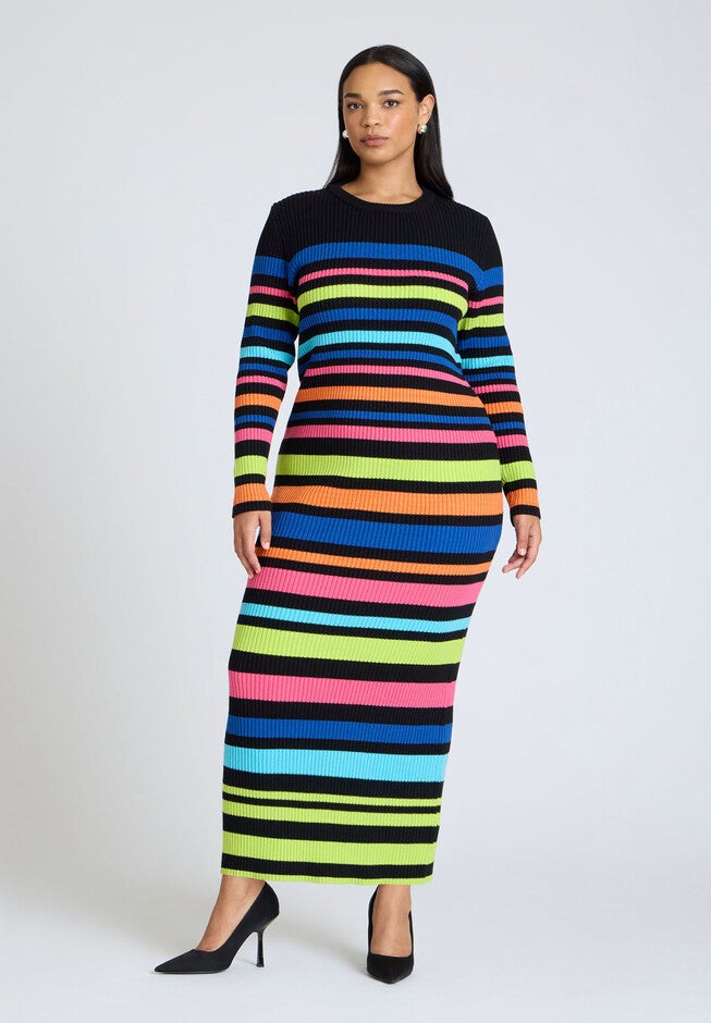 Variegated Stripe Maxi Dress, RAINBOW BRIGHT STRIPE, hi-res image number null
