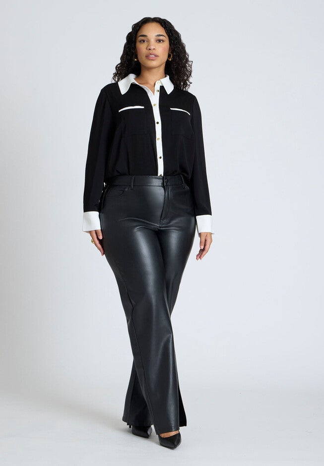 Combo Collared Long Sleeve Shirt, BLACK AND CREAM, alternate image number null
