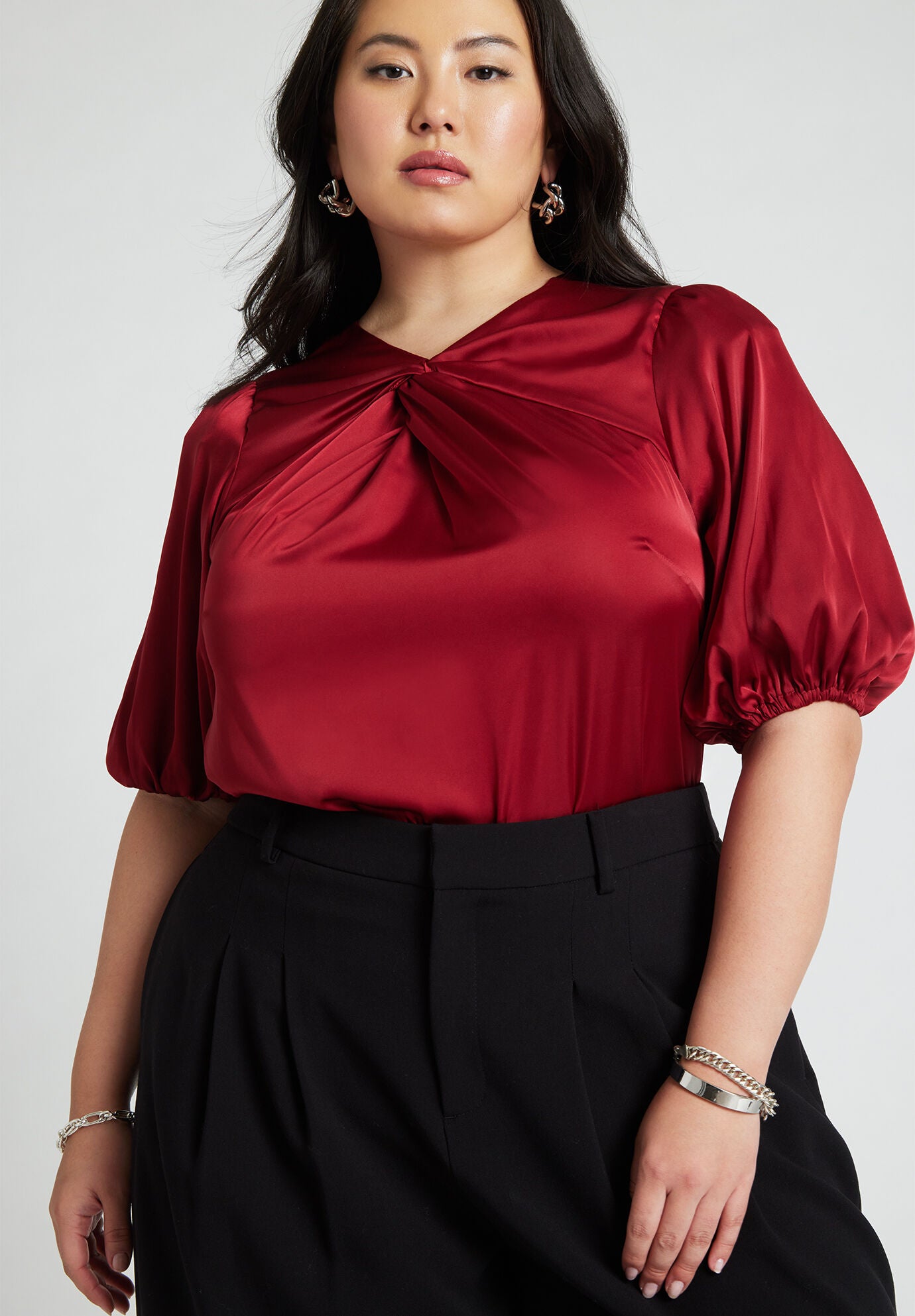 Red satin blouse hotsell