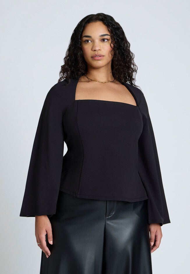 Square Neck Seam Detail Top, BLACK ONYX, hi-res image number null